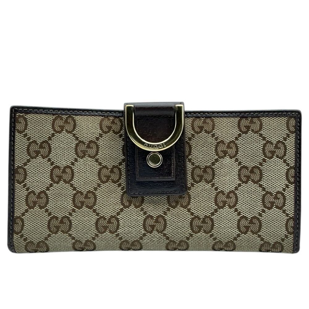 Gucci GG Abbey D Ring Continental Wallet Brown‎ Canvas Leather OS Vintage
